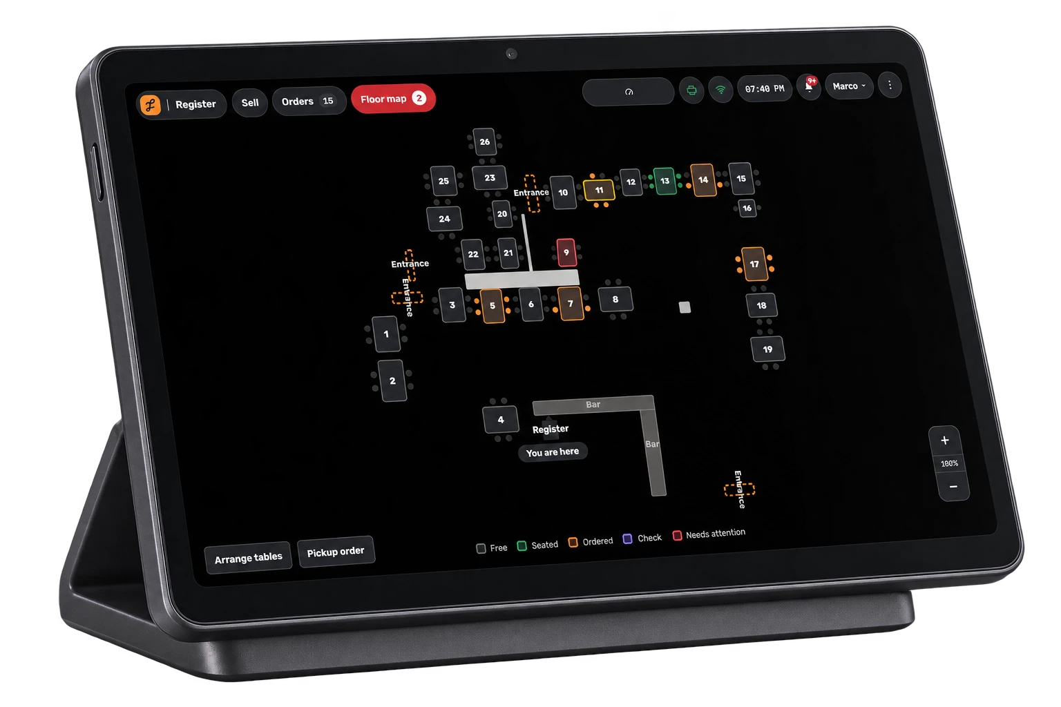 Jooule register floor map shown on an Android tablet