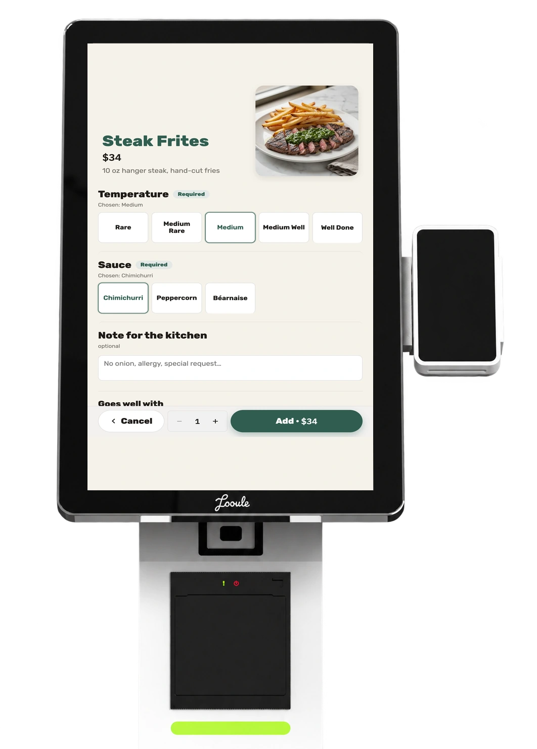 A Jooule self-order kiosk showing the item choices screen