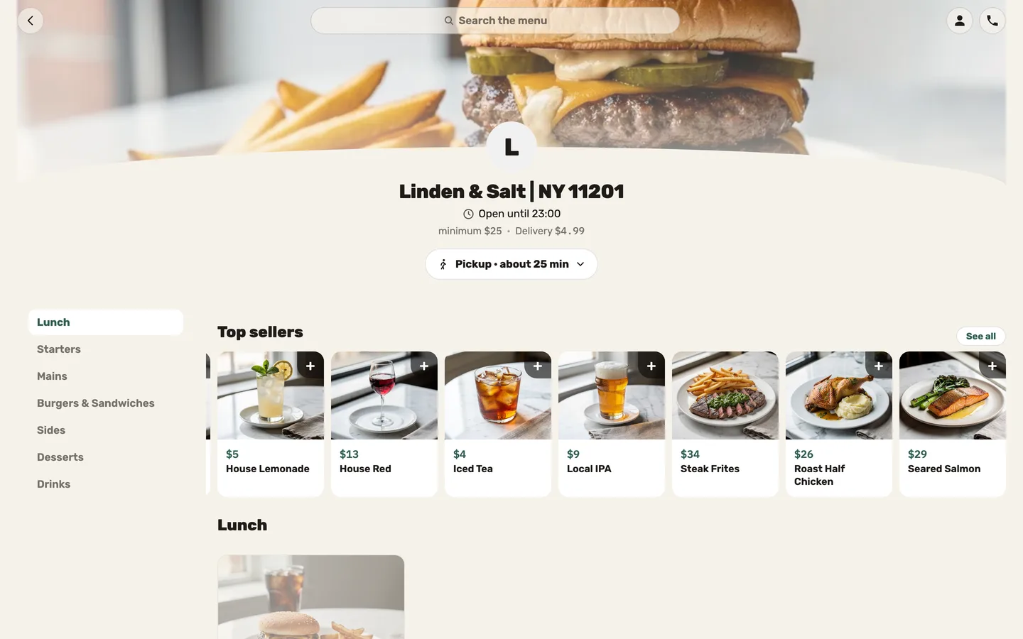 Online ordering on a computer
