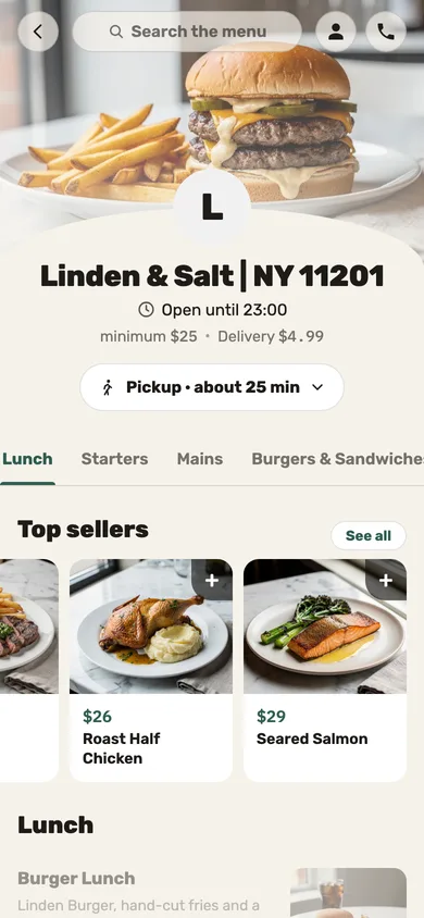 Online ordering: the restaurant’s menu on a phone