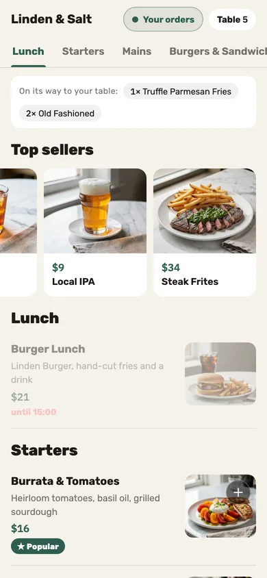 Table ordering: the menu on the guest’s own phone, no app